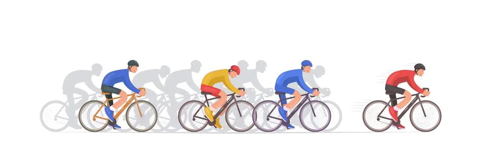 Cycling tournament side view. Cyclists chase the leader of the race. Stock Illustration
