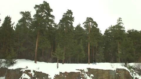 Cycling in the winter. Slow motion 2x. Stock Footage 124330876