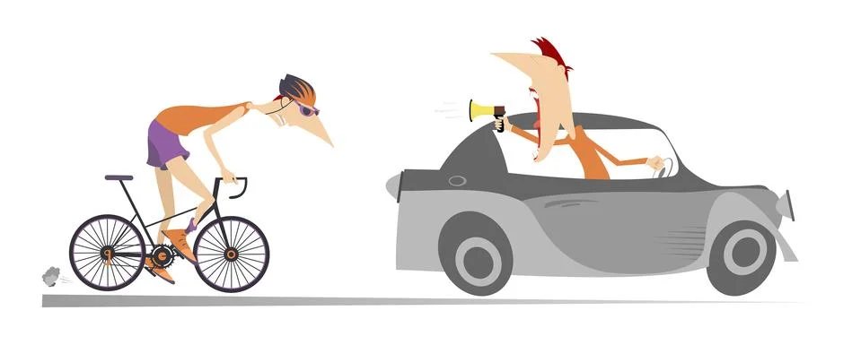 Cyclist and riding on the car coach or supporter isolated Stock Illustration
