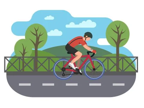 Cyclist on bike path Stock Illustration