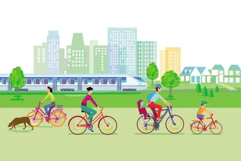Cyclist on the bike path Stock Illustration