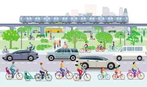 Cyclist on the bike path Stock Illustration