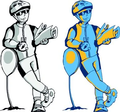 Cyclist biker character. Divided into layers for further painting. Isolated Stock Illustration