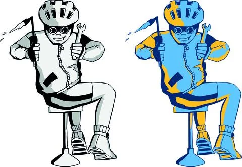 Cyclist biker character. Divided into layers for further painting. Isolated Stock Illustration