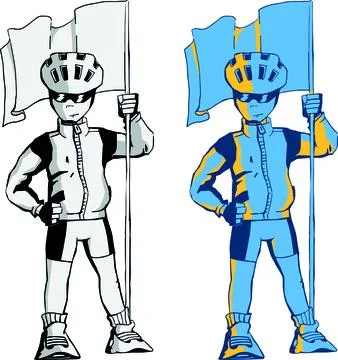 Cyclist biker character. Divided into layers for further painting. Isolated Stock Illustration