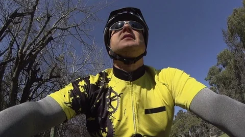 Cyclist / biker working out, racing competition riding a bycicle Stock Footage 77329307