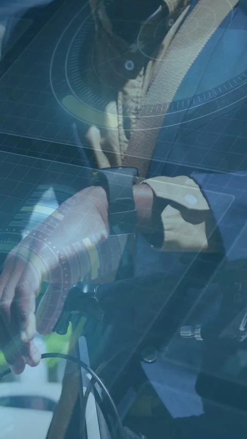 Cyclist checking watch preparing commute, grasping handlebar on bike, showing Stock Footage 332747704
