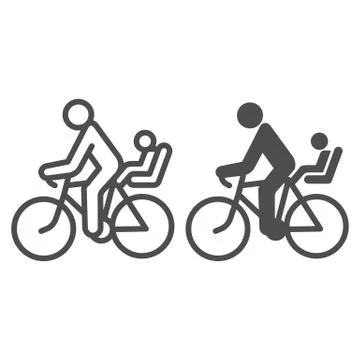 Cyclist with child line and solid icon, Summer sports concept, family on Illustrazione stock