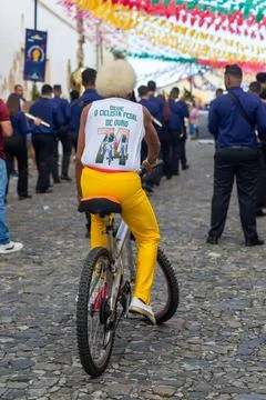 Cyclist in commemorative parade 库存照片