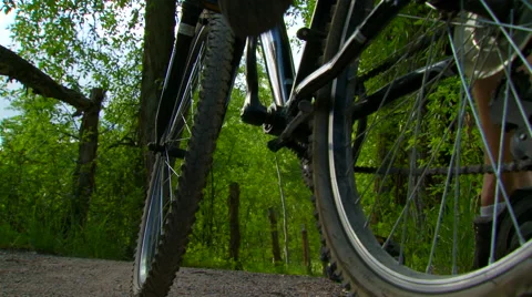 Cyclist cycling on forest path Video stock 57814221