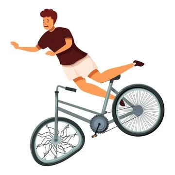 Cyclist falling from bicycle with broken wheel after accident Stock Illustration