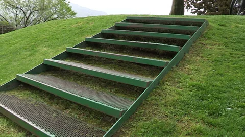 Cyclist going down stairway Stock Footage 33941062