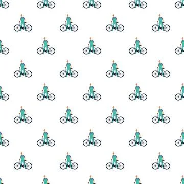Cyclist holding a bicycle seamless pattern background Illustrazione stock