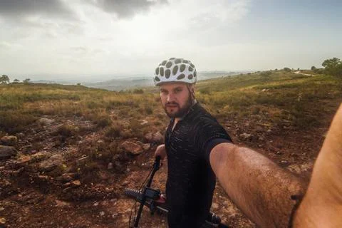 Cyclist in the mountain Stock Photos