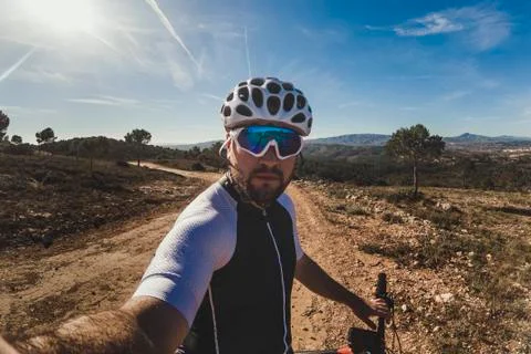 Cyclist in the mountain Stock Photos