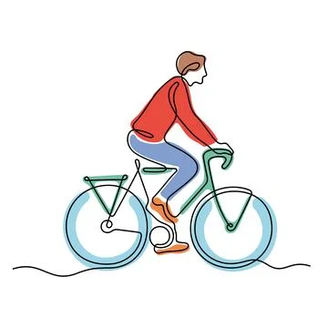 Cyclist one line colourful vector illustration Stock Illustration