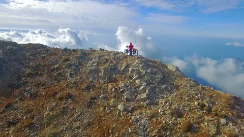 Cyclist Peak Of The Mountain Video stock 70969233