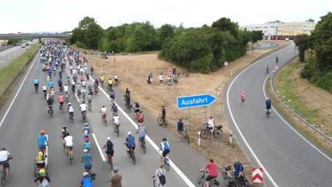 Cyclist protesters block a section of German highway A66 Video stock 205632407