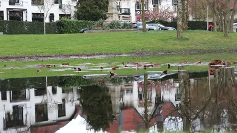 Cyclist reflection in dam water Stock Footage 270500834