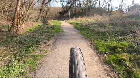 Cyclist rides a bicycle, back view 4k Stock Footage 106555250