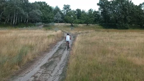 Cyclist rides on the field Stock Footage 112885296