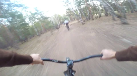 Cyclist rides through the forest Stock Footage 57666802
