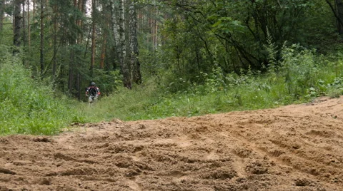 Cyclist rides through the forest Video stock 65365978