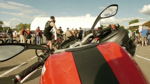 The Cyclist Rides the View From the Side of the Motorcycle Stock-Footage 78339335