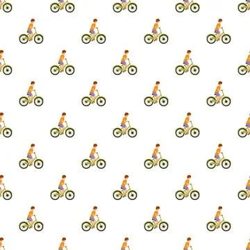 Cyclist riding bicycle green pattern white background Stock Illustration