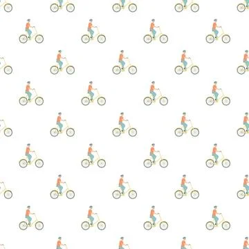 Cyclist riding bicycle repeating seamless pattern illustration Stock Illustration