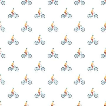 Cyclist riding a bicycle in a repeating seamless pattern Stock Illustration