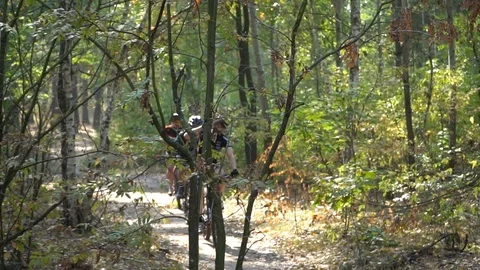 Cyclist Riding the Bike on the Beautiful Spring forest Trail. Kyiv, Ukraine, 20 Stock Footage 126937853