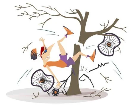 Cyclist smashed into a tree isolated illustration Stock Illustration