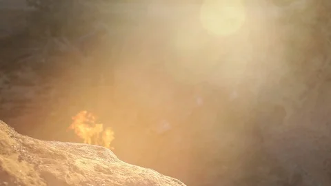 Cyclist stands behind a campfire during the day Video stock 90821169