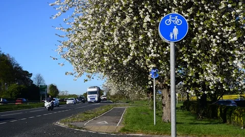 Cyclist using cycle lane york united kingdom Stock Footage 74915967