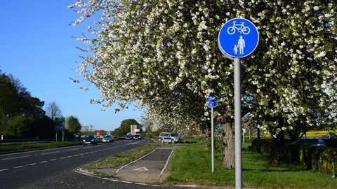 Cyclist using cycle lane york united kingdom Stock Footage 74916028