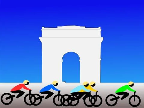 Cyclists and arc de triomphe paris Stock Illustration