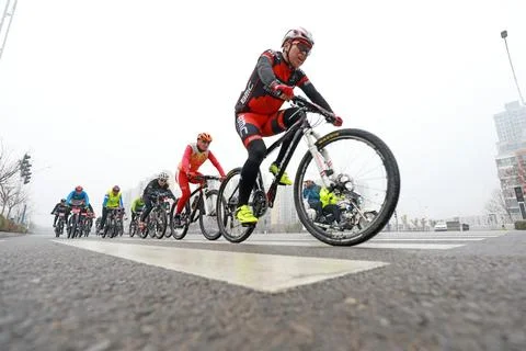 Cyclists are trying to move forward,on a Road cycling competition site. 스톡 사진