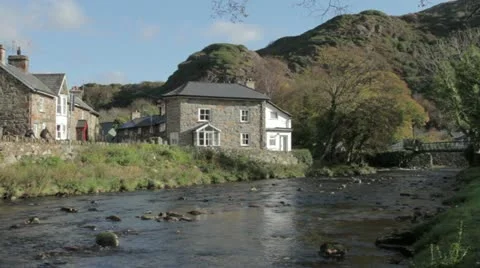 Cyclists, Beddgelert, Wales Stock Footage 10862825
