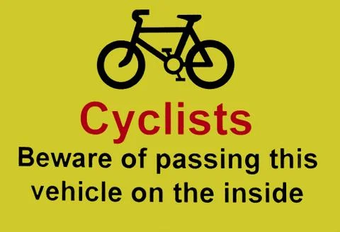 Cyclists beware of passing the vehicle on the inside sign Stock Illustration