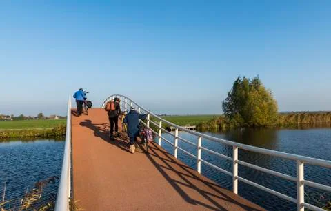 Cyclists Bridge Groot-Ammers Stock Photos