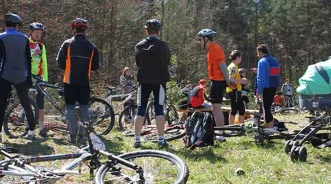 Cyclists chatting before race Stock Footage 10804859