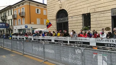 Cyclists during individual time trial at the Giro d'`Italia 2022 Stock Footage 196092591