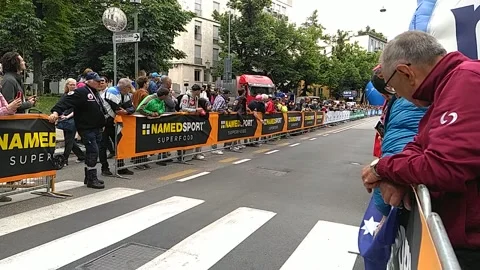 Cyclists during individual time trial at the Giro d'`Italia 2022 Stock Footage 196092630