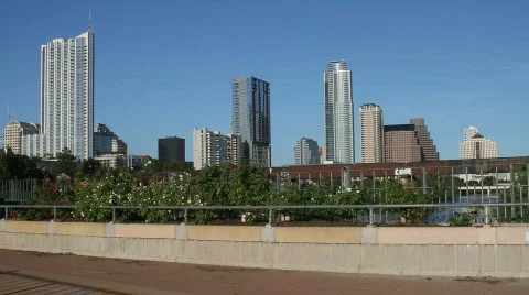 Cyclists in front of Austin Skyline Stock-Footage 795166