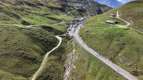 Cyclists Gathering at Scenic Mountain Summit Stock Footage 345496095