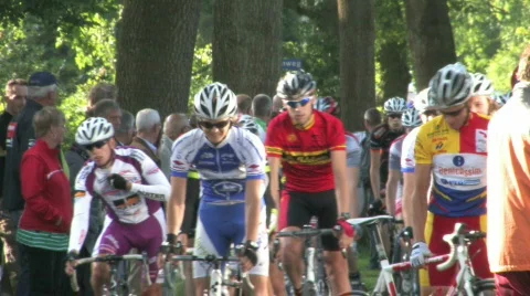 Cyclists preparing to start Stock Footage 457878