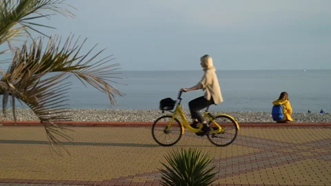 Cyclists on the promenade Stock Footage 129634483