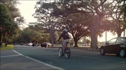 Cyclists riding bikes in the park Stock Footage