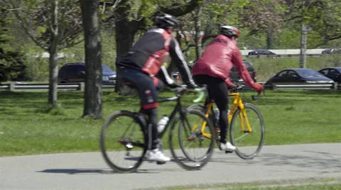Cyclists riding in the Park. 4K UHD. Stockbeeldmateriaal 50588052